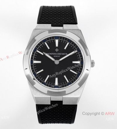 Grade 1A Copy Vacheron Constantin ultra thin Overseas 8F Swiss 9015 Watch Black Rubber Strap